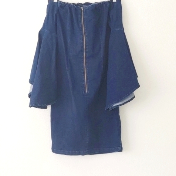 Venus Denim Off The Shoulder Bell Sleeve Dress 2 - Picture 2 of 3